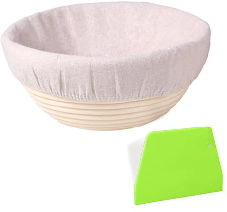 Banneton Proofing Basket,9 Inch Round Sourdough Proofing Basket,Bread Proofing Basket,Sourdough Bread Starter Kit with Cloth Liners and BPA Free PE Plastic Dough Scraper (1 pcs)