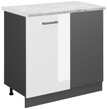 Vicco mobile ad angolo cucina R-Line, Bianco lucido/Antracite, PL Marmo