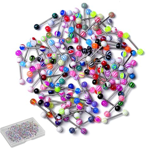 20 PCS Tongue Bars Pack Random Color, 16mm Barbell Stainless Steel, Colorful Tongue Rings, Nipple Ring Piercing Barbell, Surgical Steel Tongue Bars, Metal Tongue Piercing Jewellery for Women Men
