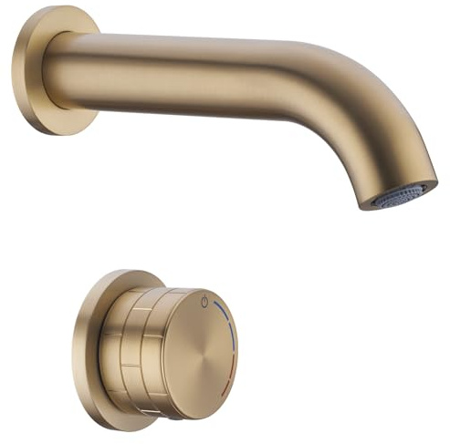 Ensemble mitigeur de douche encastré en laiton doré brossé, pommeau de douche rond avec 1 fonction inverseur, système de mitigeur