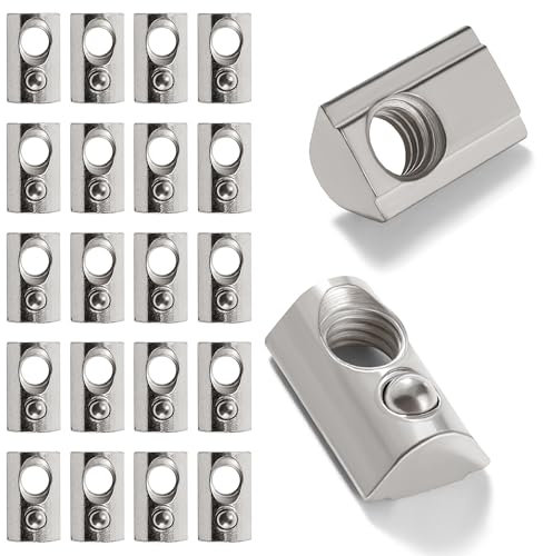 Lyeteung 20 Pièces 40 Série M8 Écrous à Ressort en T, Écrous à Bille en T, Écrous à Rainure en T avec Ressort à Bille, pour Fente de 8 mm 4040 4080 40120 8080 Profil D'Extrusion en Aluminium