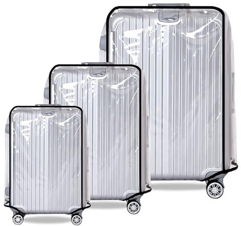 3 Stück Kofferschutzhülle Transparent 20+24+28 Zoll PVC Gepäckabdeckung Koffer Schutzhülle Wasserdicht Kofferhülle Kofferüberzug Reisekoffer-Schutzhülle Durchsichtig Überzug Abdeckung