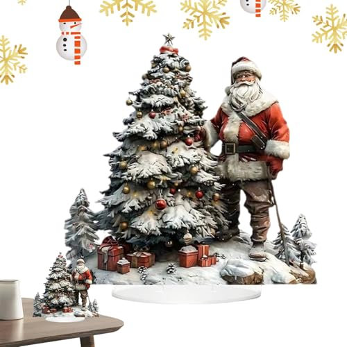 Mixnexorad 2D Acryl Weihnachtsmann-Figuren Aus Kunstharz, Kleine Weihnachtsfiguren, Weihnachtsbaum Dekoration, wasserdichte Bauernhaus-Weihnachts-Desktop-Ornament