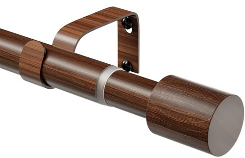 TRAROD Gardinenstange Verstellbar von 89-236 cm Vorhangstange Metall 25 mm Durchmesser Holzoptik in Braun Dekorative für Schlafzimmer Wohnzimmer