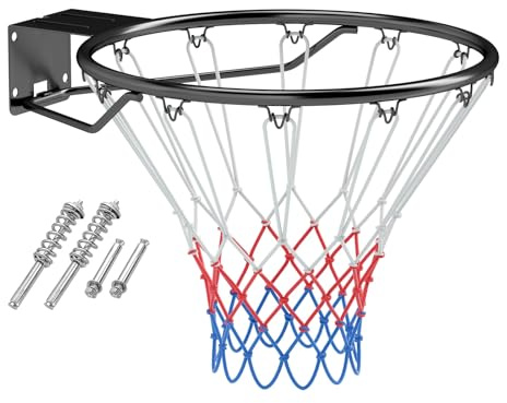 COSTWAY Canestro da Basket a Parete 45 CM, Anello da Pallacanestro da Muro con Doppia Molla, Rete Resistente e 12 Anelli, Cerchio Universale da Basket per Interno ed Esterno (Nero)