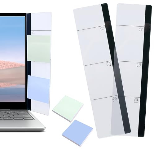 Juego de 4 accesorios de oficina: 2 soportes de notas magnéticas para pantalla de ordenador y 2 paquetes de notas adhesivas, ideal para oficina, mesa de notas y suministros de oficina para todos