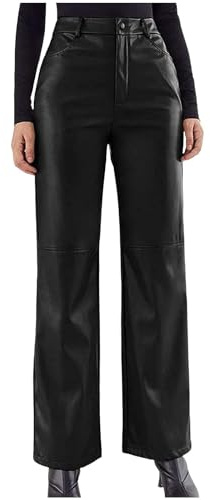 Celanisai Pantaloni in pelle da donna, a vita alta, eleganti, a gamba larga, in ecopelle, lunghi, con tasche, antivento, impermeabili, leggings in ecopelle con tasche, pantaloni in PU, pantaloni in