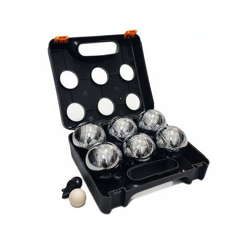 Relaxdays Boule Balls, 6 Steel Balls, Set with Target Ball, Distance Meter & Case, Boccia Game, Black/Silver