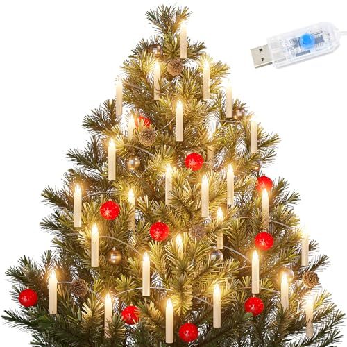 Velas de Navidad LED, 30 unidades, regulables, con mando a distancia, luz blanca cálida, para decoración de Navidad
