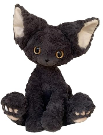 Black Cat Plush - 30cm Curly Cartoon Rex Cat Stuffed Animal | Soft Kachi Devon Plush Doll For Kids & Adults, Cute Collectible Cuddle Toy
