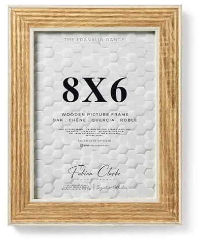 8x6 Oak Photo Frame with White Washed Trim, 8x6 Picture Frame Wooden Photo Frame for Home, Office or Gift Display Scandinavian Style