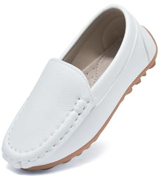 Yeeteepot Mocasines de PU Cuero para Niños Chicos Chicas Moda Loafers Casual Barco Zapatos Plano Antideslizantes Oxfords Comode Caminar Zapatos Blanco 32 EU = Etiqueta 33