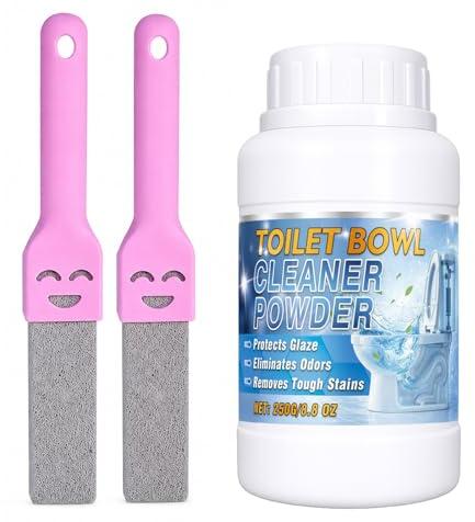 Erigathe Toilet Bowl Cleaner 250g + 2 Pumice Stones, Hard Water Stain Remover for Limescale and Calcium Deposit, Descaler for Toilet and Bathroom