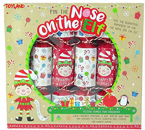 Toyland® Pack of 6 - Pin The Nose On The Elf Gioco Christmas Crackers - novità Christmas Crackers