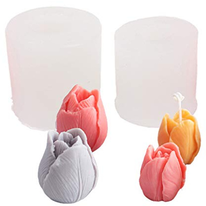 Stampo a forma di tulipano, 2 stampi 3D per candele a forma di tulipano, stampi in silicone a forma di fiore per realizzare candele, artigianato fai da te in resina, decorazioni per torte fondente