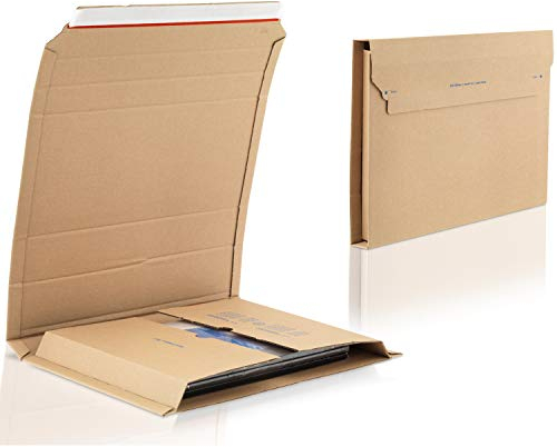 WPTrading - 25 Stück Wellpappe Buchverpackung DIN A4 302 x 215 x 75 mm (MW358) selbstklebend Braun - Buch Wickelverpackung aus Karton für Büchersendung stabil - Bücher Warensendung Versandkarton