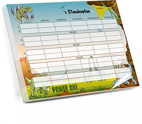 Stundenplan Schule Dino Design - Jungen Dinosaurier Stundenplan Block | Grundschule Stundenplaner aus DIN A4 Papier | Wochenplaner für Kinder ab der 1 Klasse (Dino Block)