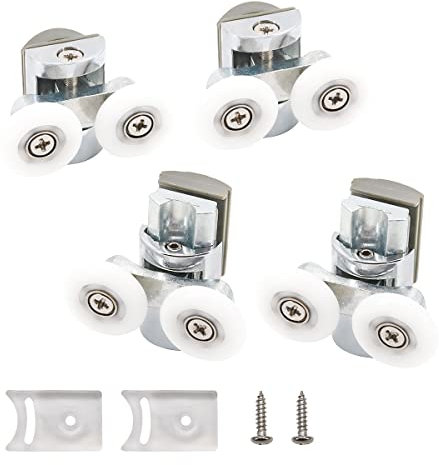 4pcs Shower Door Twin Rollers - 2 Top & 2 Bottom 23mm Runner Wheel fit for Curved and Straight Glass Doors 4-8mm