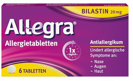 Allegra Allergie Tabletten | 6 Stk | Antiallergikum | Wirkstoff Bilastin | schnell und 24 Std wirksam bei Heuschnupfen, Tierhaarallergie, Hausstauballergie, Nesselsucht (Urtikaria)