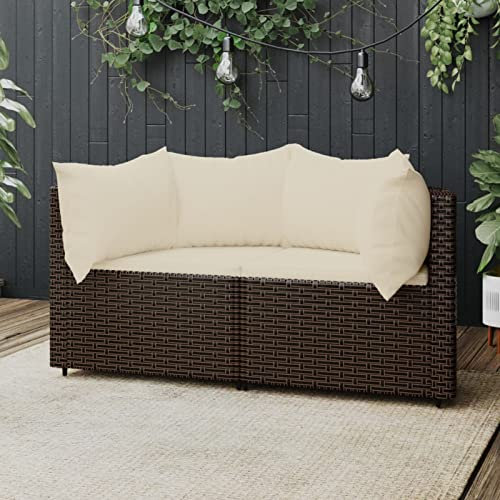 Tidyard 2 STK. Gartensofa Garten-Ecksofas Sofa Lounge Gartensofa Sessel Gartensessel Rattanmöbel Rattansofa Ecksessel Einzelsofa Gartenmöbel Terrasse mit Kissen Braun Poly Rattan