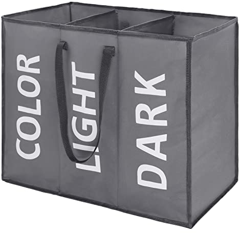 Maxsilan 120L Large Laundry Basket with 3 Compartments, Collapisable Laundry Bag, Foldable Laundry Hamper, Folding Washing Storage Bin, Dark Grey