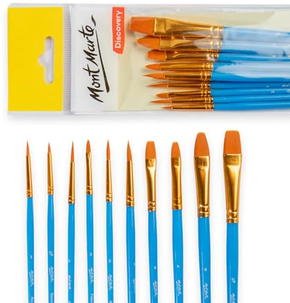 Mont Marte Pinselset – 10 Stück – Pinselset für Anfänger – Verschiedene Pinsel für Ölfarben, Acrylfarben, Gouache