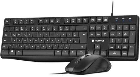 KOORUI Tastatur und Maus,Maus Tastatur Set Deutsches Layout QWERTZ mit 12 Funktionstasten Tastatur Maus Set für Windows,MacOS,Linux-Schwarz