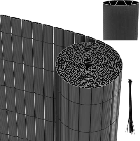 Vigevee Stuoia di protezione in PVC, recinzione per la privacy 160x500cm con triplo rinforzo interno, schermo per la privacy del balcone con fascette, rivestimento per balcone frangivento, Antracite