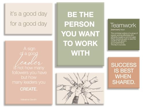 YEOION Office Wall Decor-Motivational Teamwork Office Wall Art Canvas Frame Set of 6-Team Work Leadership Workplace Bulletin Board Break Room Wall Decoration-Teamwork Gifts for Team Leader Boss
