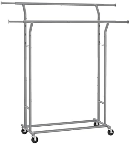 SONGMICS Perchero, Burro Perchero, Colgador para Ropa Bufandas con 4 Ruedas, Altura y Longitud Regulables, Gris Paloma HSR012G01
