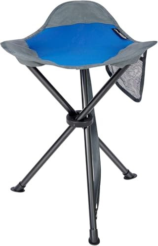 Portal Klapphocker Faltbar mit Seitentasche Dreibeinhocker Ultraleicht Tragbarer Angelstuhl 53.3cm Hoch 102KG Belastbar Campinghocker mit Seitentasche für Angeln Camping Wandern Blau