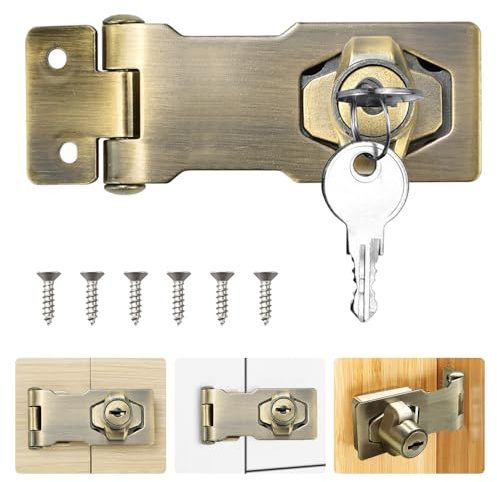 ADERTOS 4 Inch Keyed Hasp Lock Hasp and Staple with Padlock, Heavy Duty Shed Lock Door Lock Hasp Twist Knob Keyed Locking Hasp Safety Door Clasp Gate Lock with Key for Cabinets Gate -Vintage Bronze | Shed Door Lock Hasp, Twist Knob Keyed Locking Hasp, Safety Door Clasp, Gate Lock with Key, for Cabinets, Gate, Vintage Bronze