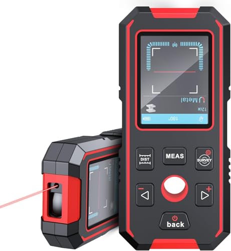 NOYAFA Escáner de Pared Multifunción 5 en 1, Detector de Montantes Recargable para Madera, Metal Magnético y Cables Eléctricos, con Voz, Medición de Distancia, Área y Volumen NF-518S