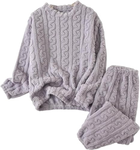 LLECDASEUI Conjunto de pijama de punto trenzado para mujer, pantalones de forro polar esponjoso, conjuntos de pijama de invierno suaves para descansar