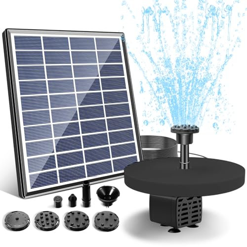 Pavlleen Fontaine solaire 5 W, batterie intégrée 1500 mAh, pompe à eau flottante, 6 styles, bain d'oiseaux, bassin à poissons, jardin