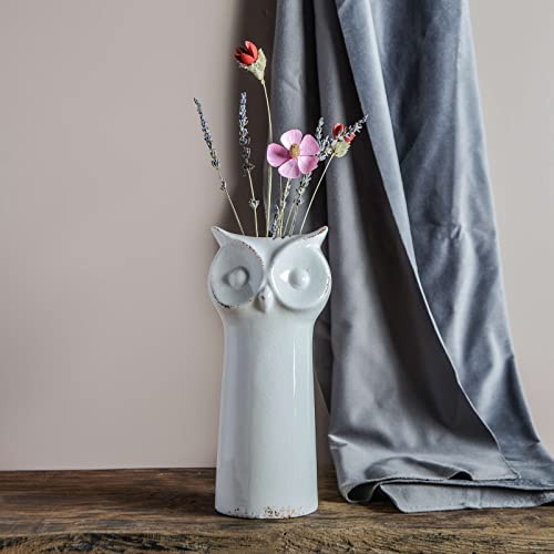 Vaso moderno in ceramica bianca a forma di gufo, per centrotavola, libreria, mensola da caminetto, grazioso vaso di fiori con design floreale rustico, vasi decorativi per ingresso, decorazione unica