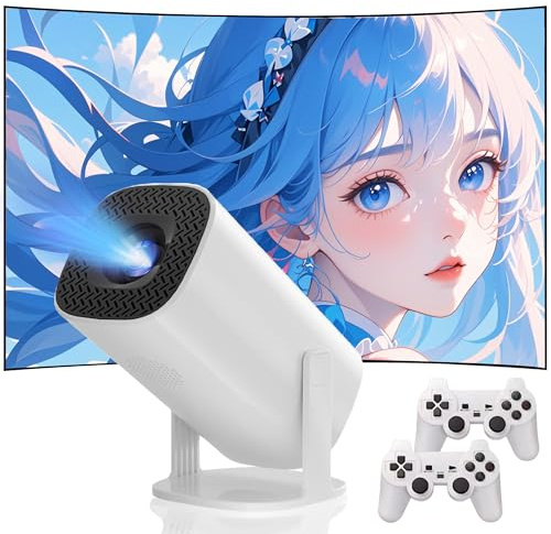Projecteur et Console de Jeux P30 Max avec 2 manettes sans Fil,Console de Jeux vidéo avec Jeux rétro,projecteur de cinéma 4K avec Correction Automatique du trapèze et 14 émulateurs (64g)