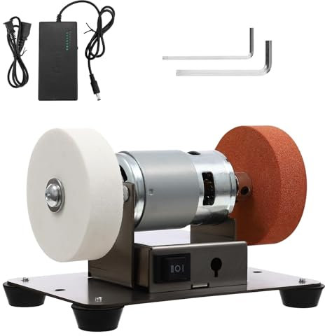 Levigatrice elettrica da banco e smerigliatrice, velocità variabile con 7 marce, doppia mola e levigatrice a nastro per legno, metallo, gioielli artigianali