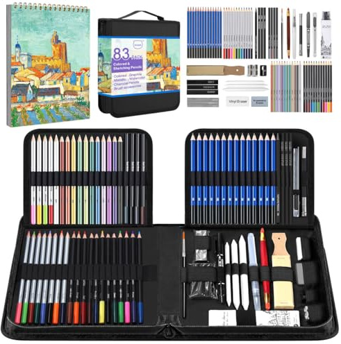 MIAOKE 83 Piezas Set de Dibujo ArtíStico, Materiales de Arte Profesionales, Incluye Cuaderno De Bocetos, Acuarela, LáPices De Colores MetáLicos, Adecuado Para Artistas Y Principiantes