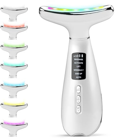 Feelhap Masajeador Facial Eléctrico Cara Antiarrugas,Masajeador Facial Eléctrico con 3 Modos y 7 Colores LED,Terapia de Calor a 45℃,Masajeador para Cara y Cuello Reductor de Papada Máquina EMS Belleza