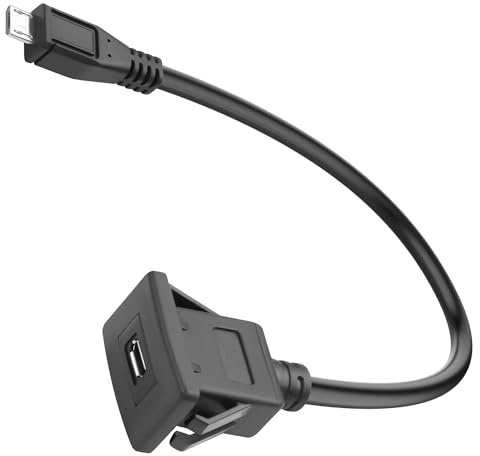 QIANRENON Micro USB Quadratische Aufschnappen Montage Adapter Kurzes Kabel Micro USB Stecker auf Buchse Eingebettet Feste Mount Anschluss, 480Mbps 5V2A, für Snap on Auto Dashboard Desktop, 30cm