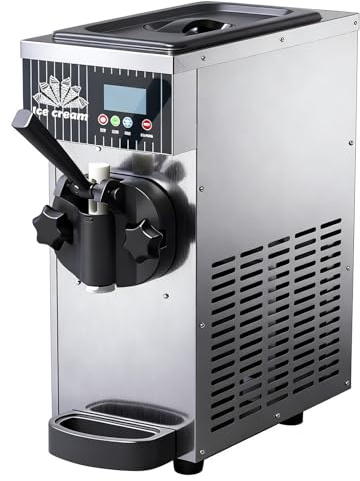 Gelatiera da Banco, Macchina per Gelato Soft Serve, Macchina per Gelato Commerciale Monogusto, Resa 4-5 Kg/h, con Preraffreddamento, Pulizia Automatica, Display LED per Bar e Caffetterie Metallic