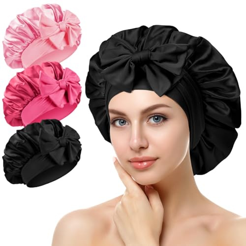 ACWOO Silkeshuva för att sova, dubbelsidig silkeshuva för att sova i håret för natten, bonnet med elastiskt band, satin hårmössa för kvinnor