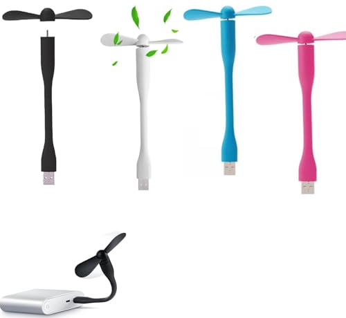 4 Stycken Mini USB-fläkt, Flexibel Power Bank-fläkt, för PC-strömförsörjning och USB-enheter (Svart, Vit, Rosa, Blå)