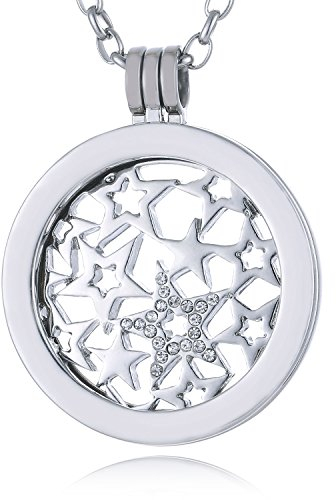 Morella Damen Halskette 70 cm Edelstahl mit Amulett und Coin 33 mm Sternenmuster Silber in Schmuckbeutel