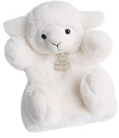 HISTOIRE D'OURS - Peluche Marionnette à Main Agneau - Blanc 25cm - Doudou Peluche pour Enfants - Développe Créativité et Imagination - Cadeau Naissance Bébé Fille Garçon - HO2597