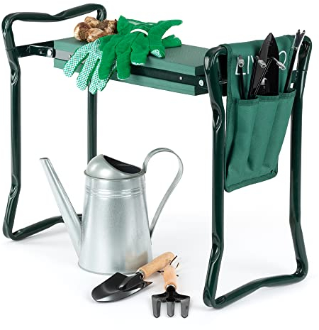 LIVIVO Folding Garden Kneeler and Seat – Portable 2-in-1 Garden Bench with Soft Foam Pad, Tool Pouch, Heavy-Duty Steel Frame – Foldable, Lightweight Garden Stool for Weeding, Planting & Outdoor Use