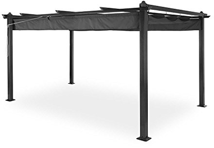 Blumfeldt Pantheon Cortina Awnings Tonnelle de Jardin, Pavillon de jardin en Aluminium de 2.95x3.95m Barnum avec Toit Rétractable en Polyester Waterproof et Protection contre les UV, Pergola, Gris
