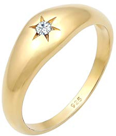 Elli Ring Woman Signet Ring Star Symbol Sparkling with Crystals in 925 Sterling Silver