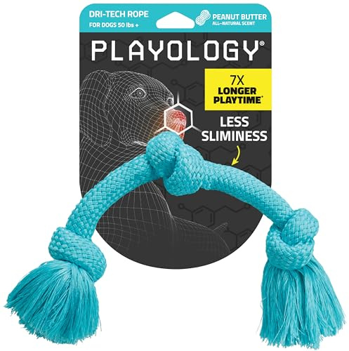 Playology Dog Toys | Dri-Tech Rope Tug of War Dog Toy for Tough Chewers | Peanut Butter Scented Jumbo Tug Rope Toys for Large Dogs